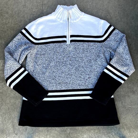Karen Scott Women's Mapleton 1/4 Zip Cotton Sweater Black White, Striped Size S - Picture 6 of 10